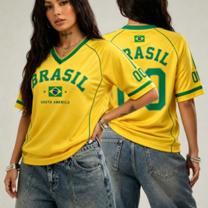 Women's Brazil 00 Print V-Neck Short Sleeve T-Shirt Summer Graphic Tee