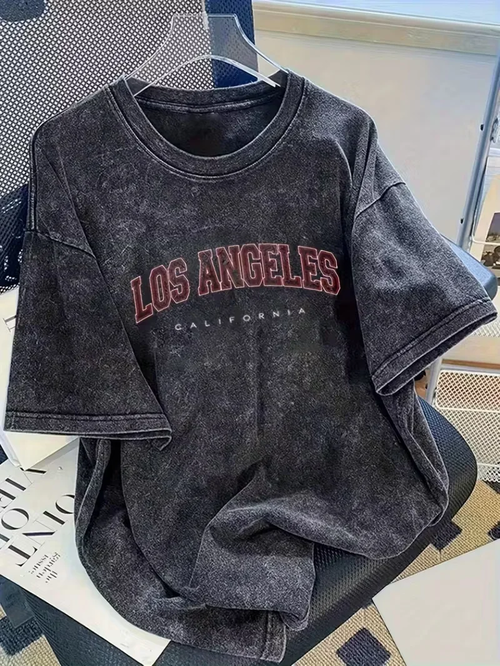 Vintage Washed Los Angeles Arch Letter Graphic T-Shirt, Retro USA City - Image 2