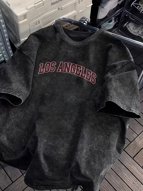 Vintage Washed Los Angeles Arch Letter Graphic T-Shirt, Retro USA City