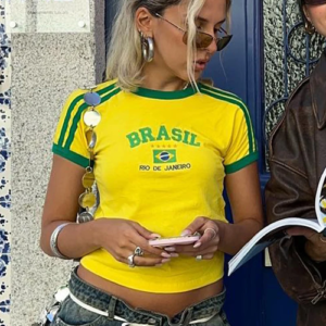 2023 Summer T-shirt For Women Brazil Aesthetic 90's Crop Tops